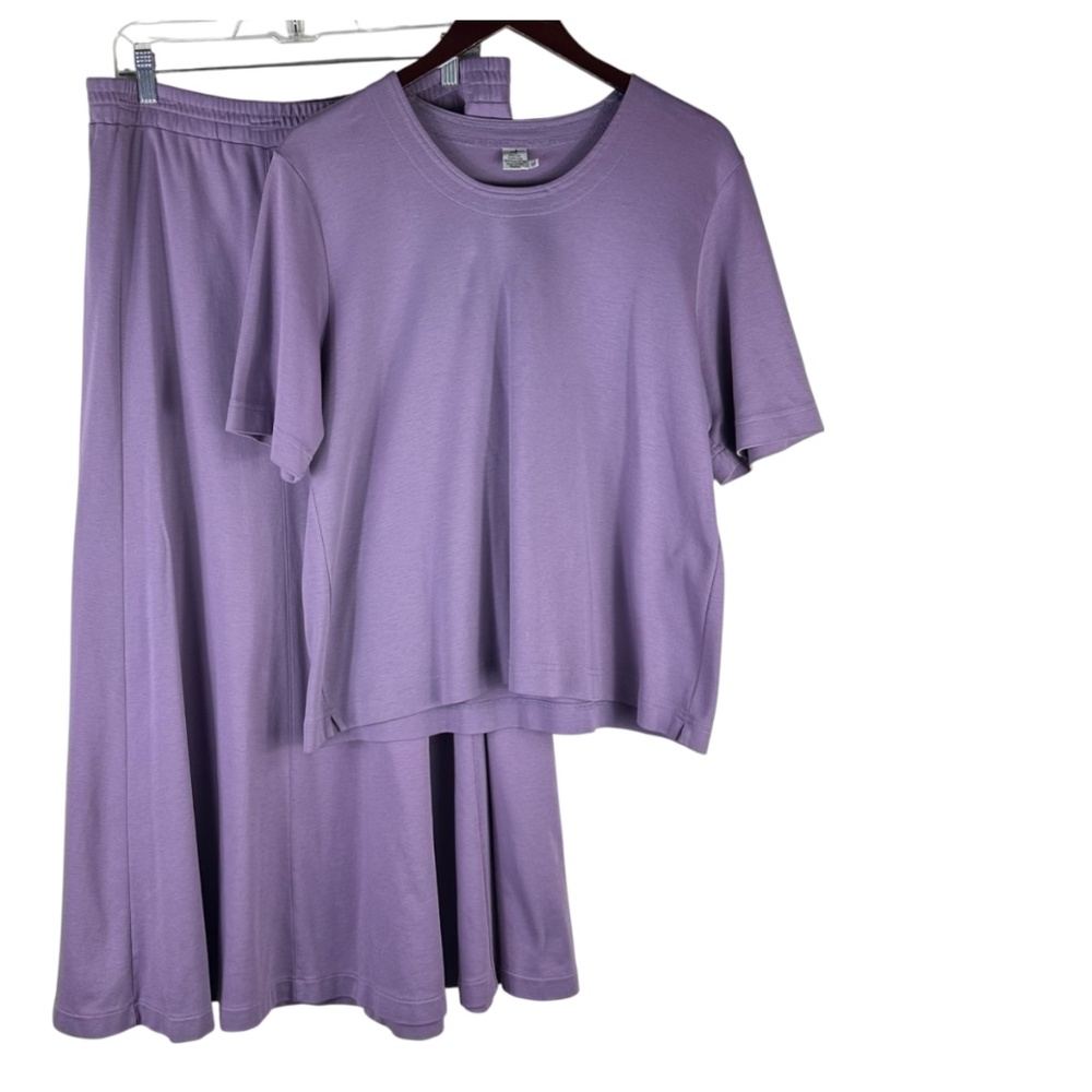 Peruvian Connection 2 pc. Set Skirt Shirt Top Sz XL 14 16 Lilac Purple Pima - Picture 2 of 5